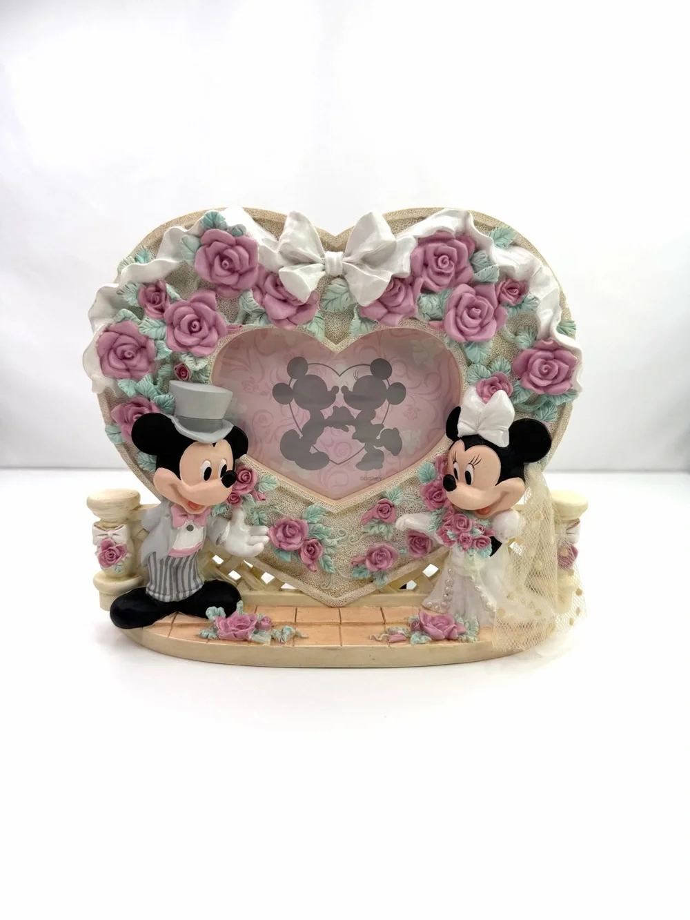 Disney Pink White Mickey Minnie Mouse Vintage 90s Wedding Heart Picture Frame